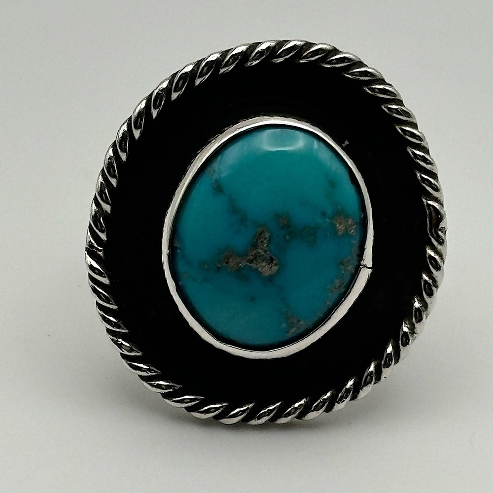 Vintage Native American Shadowbox Turquoise Ring‎ Size 5.5